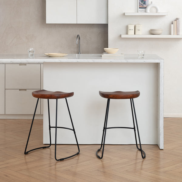 Volt Round Saddle Seat Solid Wood Large Counter Stools Set of 2 - Walnut