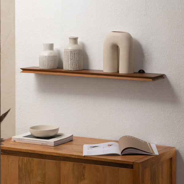 Hamish Solid Wood Wall Mounted Walnut Shelves - Large